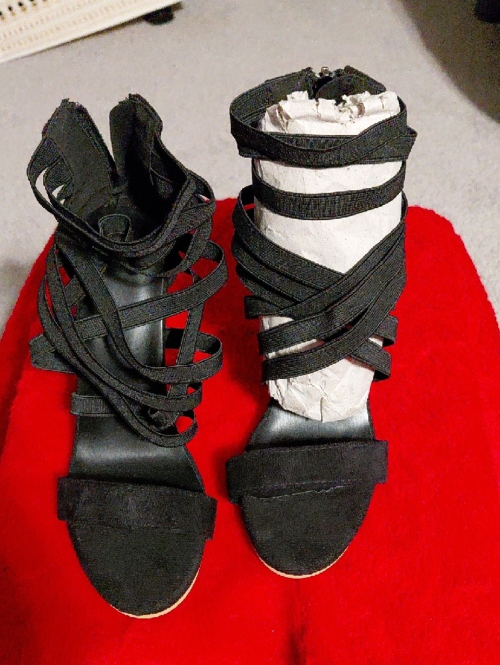 Black Strappy High Heel Sandals - Women